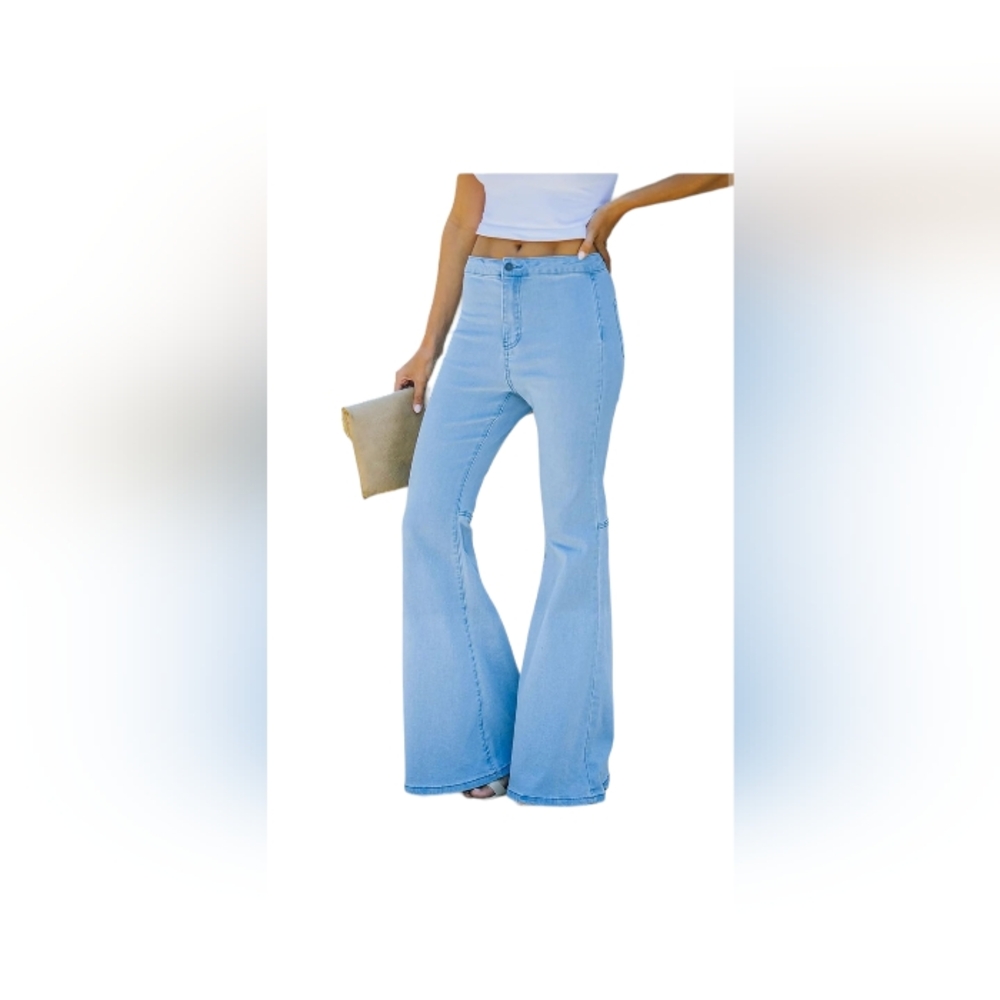 Sidefeel Womens High Waist Bell Bottom Jeans Zipper Fly Flared Denim Pants with